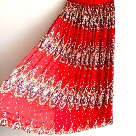 Vintage Adele Wechsler Silk Fully Beaded Midi Skirt S - Picture 1 of 9